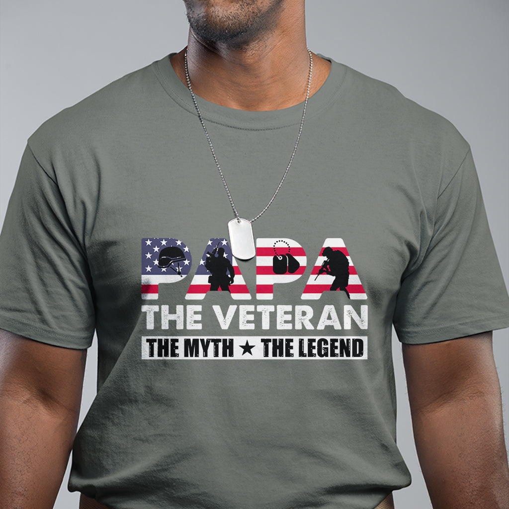 Papa The Veteran The Myth The Legend Patriotic Veteran Dad Proud Dad Father's Day Gifts For Dad Grandpa T Shirt - Wonder Print Shop