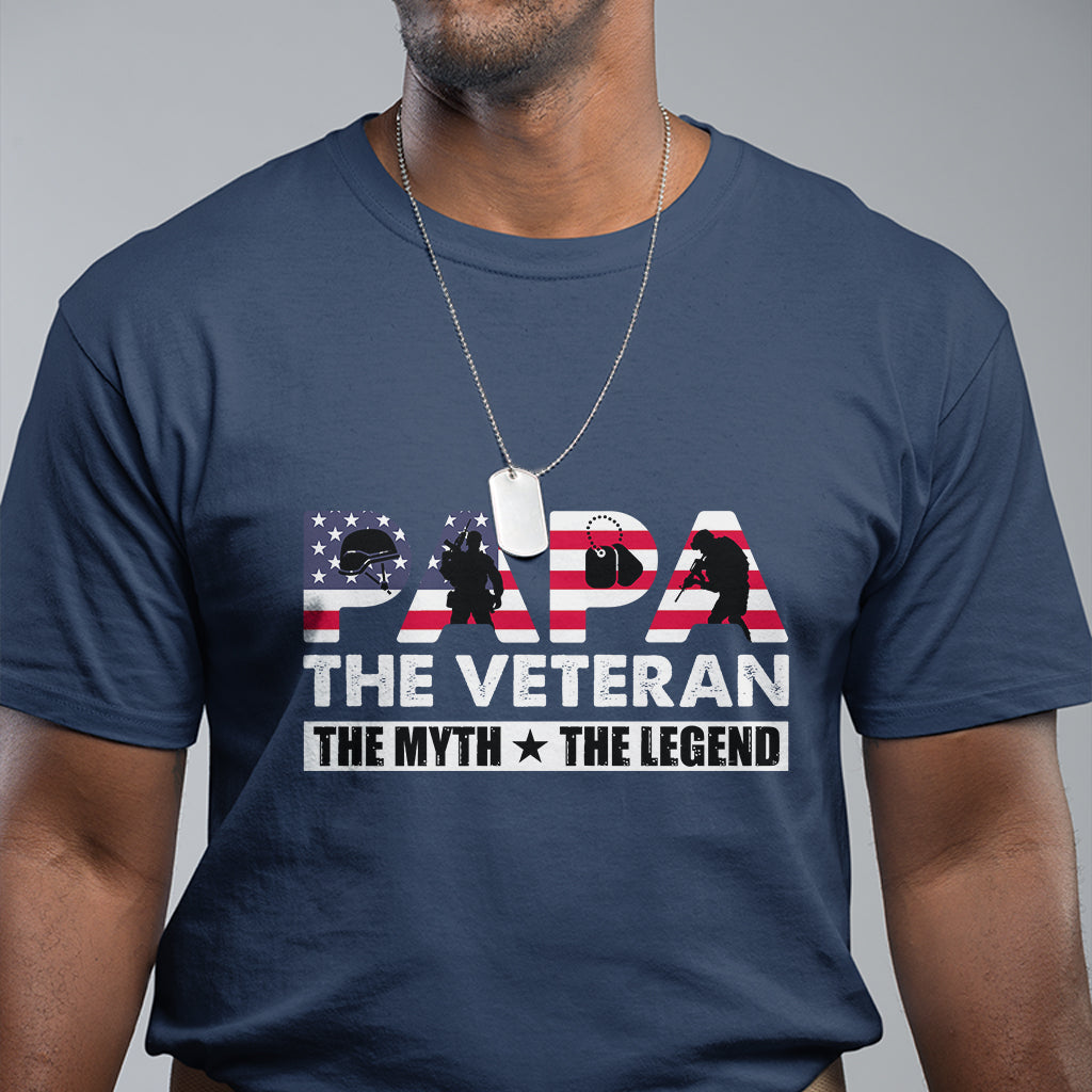 Papa The Veteran The Myth The Legend Patriotic Veteran Dad Proud Dad Father's Day Gifts For Dad Grandpa T Shirt - Wonder Print Shop