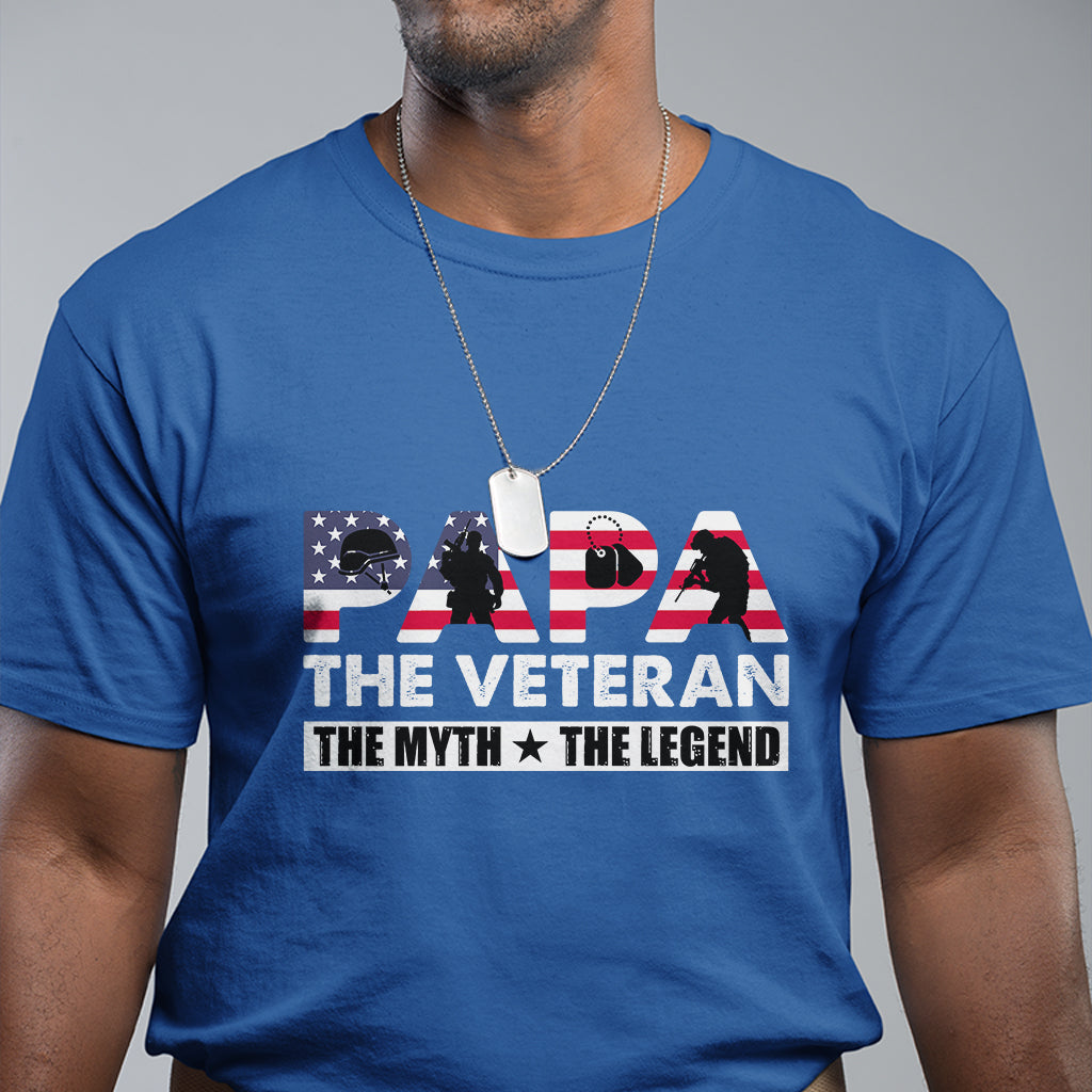 Papa The Veteran The Myth The Legend Patriotic Veteran Dad Proud Dad Father's Day Gifts For Dad Grandpa T Shirt - Wonder Print Shop