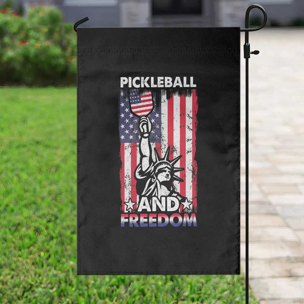 Funny Pickleball and Freedom Garden Flag Stature of Liberty 4th of July American Flag