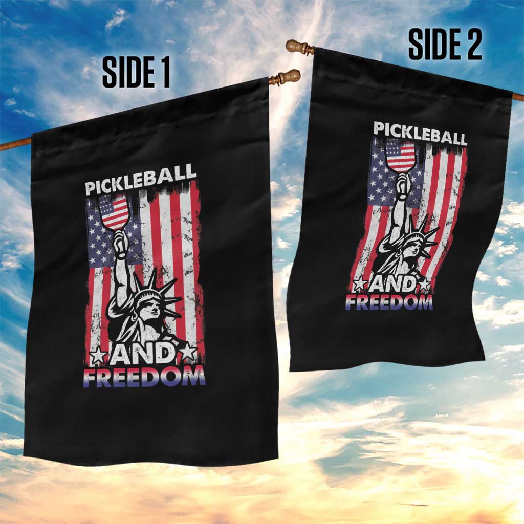 Funny Pickleball and Freedom Garden Flag Stature of Liberty 4th of July American Flag
