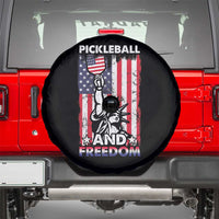 Funny Pickleball and Freedom Spare Tire Cover Stature of Liberty 4th of July American Flag