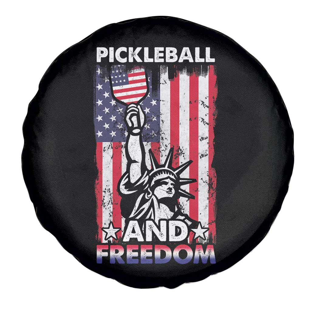 Funny Pickleball and Freedom Spare Tire Cover Stature of Liberty 4th of July American Flag