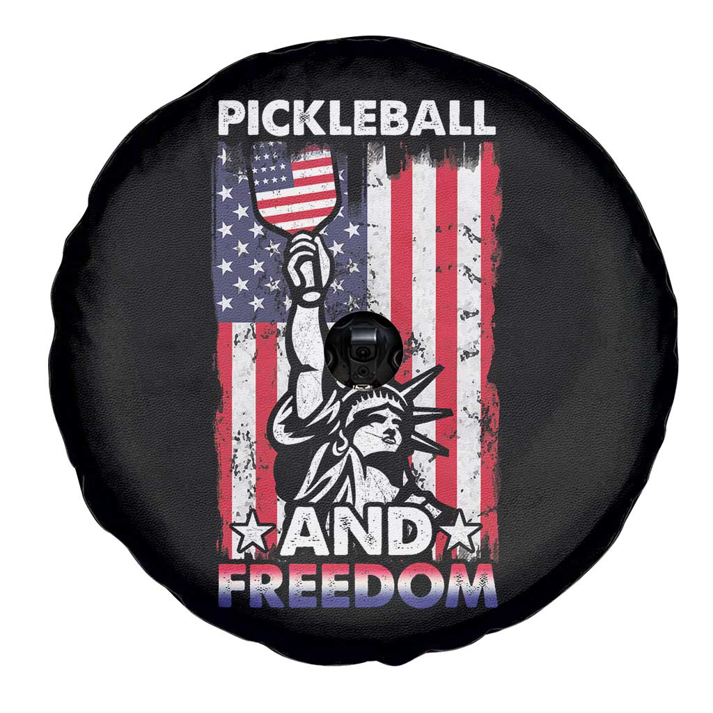 Funny Pickleball and Freedom Spare Tire Cover Stature of Liberty 4th of July American Flag