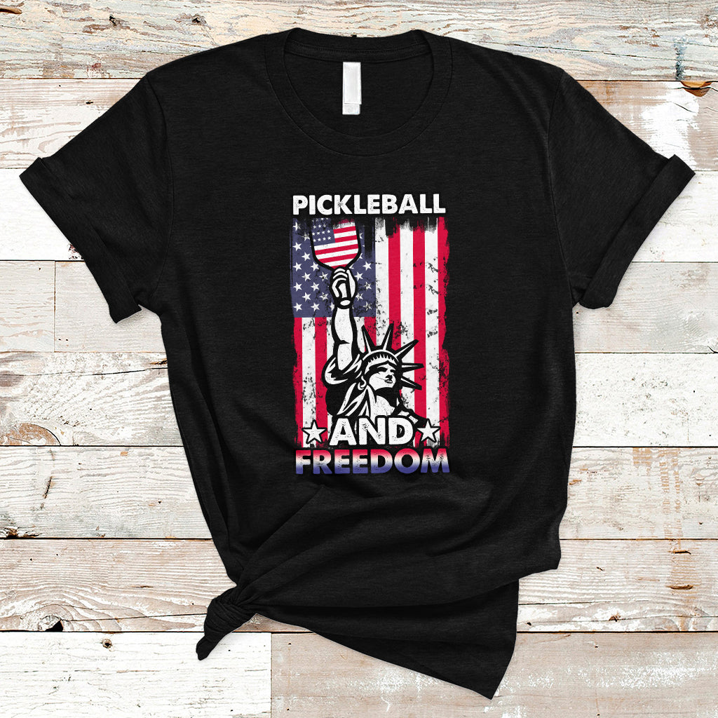 Funny Pickleball T Shirt Pickleball And Freedom Funny 4th of July American Flag Pickleball Lover USA Lover Gifts - Wonder Print Shop