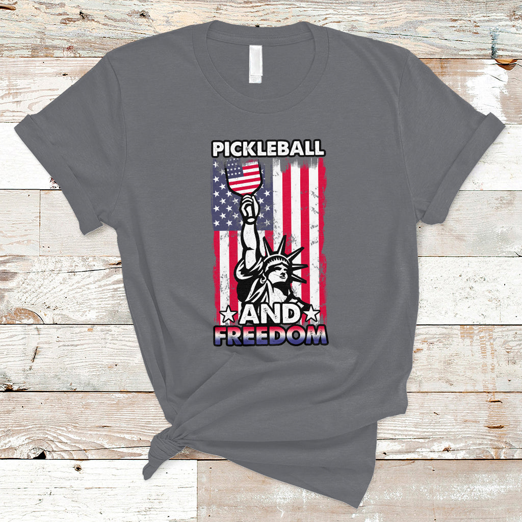 Funny Pickleball T Shirt Pickleball And Freedom Funny 4th of July American Flag Pickleball Lover USA Lover Gifts - Wonder Print Shop
