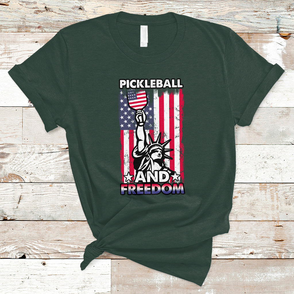 Funny Pickleball T Shirt Pickleball And Freedom Funny 4th of July American Flag Pickleball Lover USA Lover Gifts - Wonder Print Shop