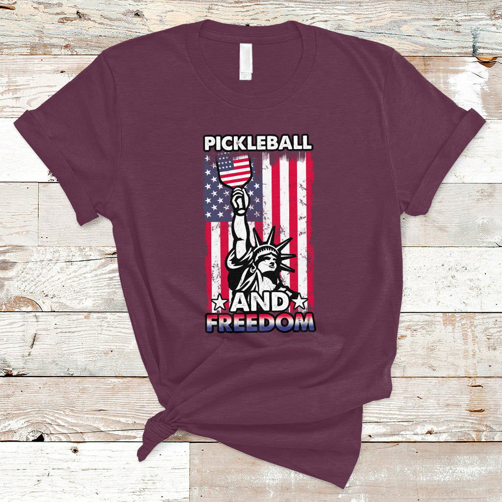 Funny Pickleball T Shirt Pickleball And Freedom Funny 4th of July American Flag Pickleball Lover USA Lover Gifts - Wonder Print Shop