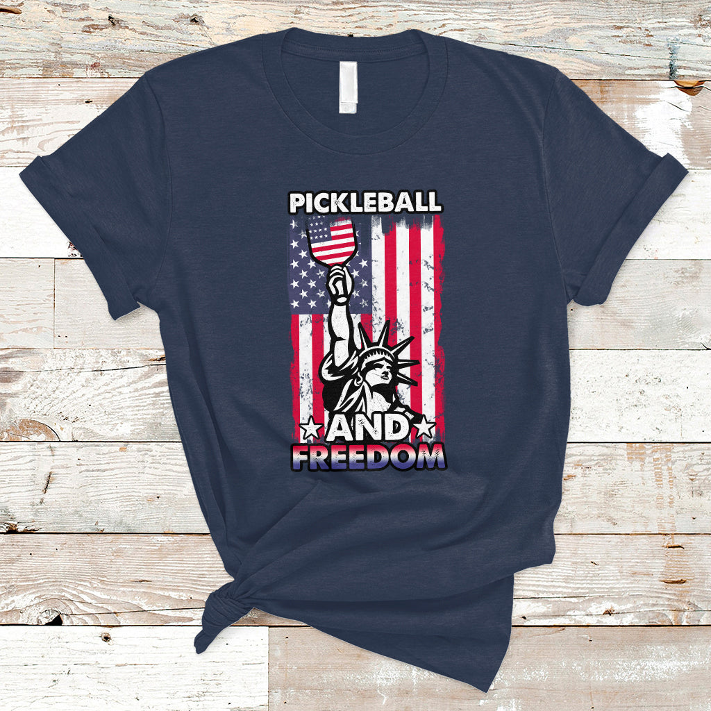Funny Pickleball T Shirt Pickleball And Freedom Funny 4th of July American Flag Pickleball Lover USA Lover Gifts - Wonder Print Shop
