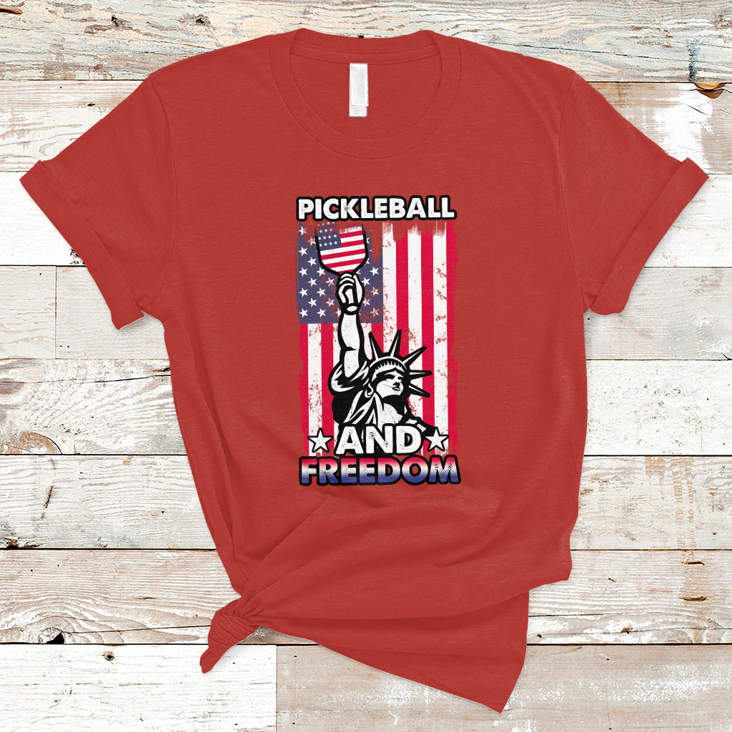 Funny Pickleball T Shirt Pickleball And Freedom Funny 4th of July American Flag Pickleball Lover USA Lover Gifts - Wonder Print Shop