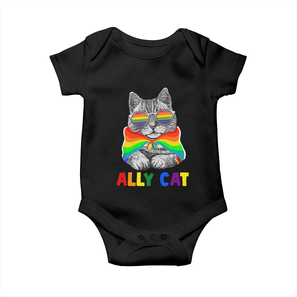 Ally Cat with Pride Cape Baby Onesie Rainbow LGBTQ+ Support