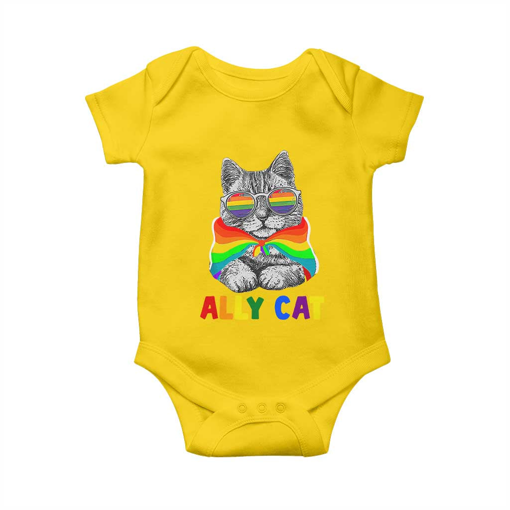 Ally Cat with Pride Cape Baby Onesie Rainbow LGBTQ+ Support