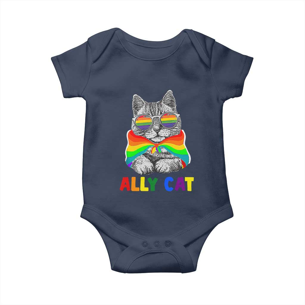 Ally Cat with Pride Cape Baby Onesie Rainbow LGBTQ+ Support