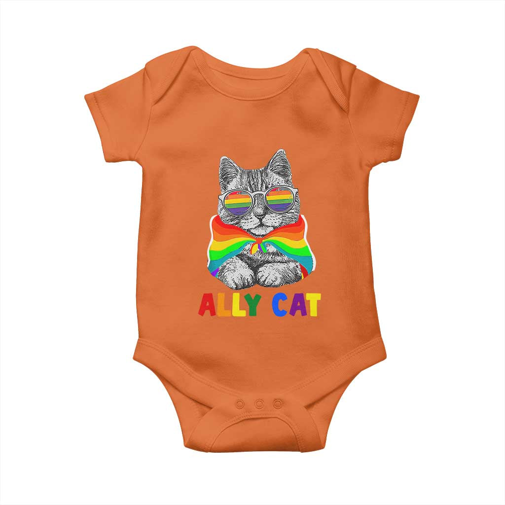 Ally Cat with Pride Cape Baby Onesie Rainbow LGBTQ+ Support