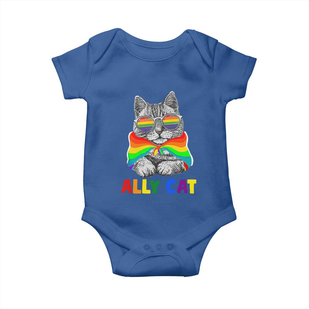 Ally Cat with Pride Cape Baby Onesie Rainbow LGBTQ+ Support