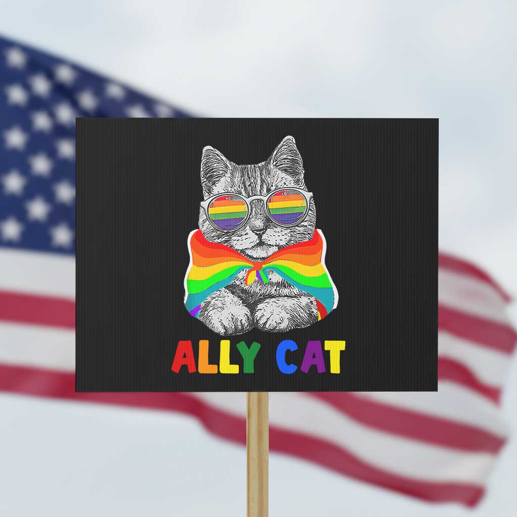 Ally Cat with Pride Cape Protest Sign Rainbow LGBTQ+ Support - Wonder Print Shop