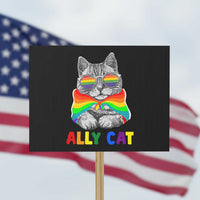 Ally Cat with Pride Cape Protest Sign Rainbow LGBTQ+ Support - Wonder Print Shop