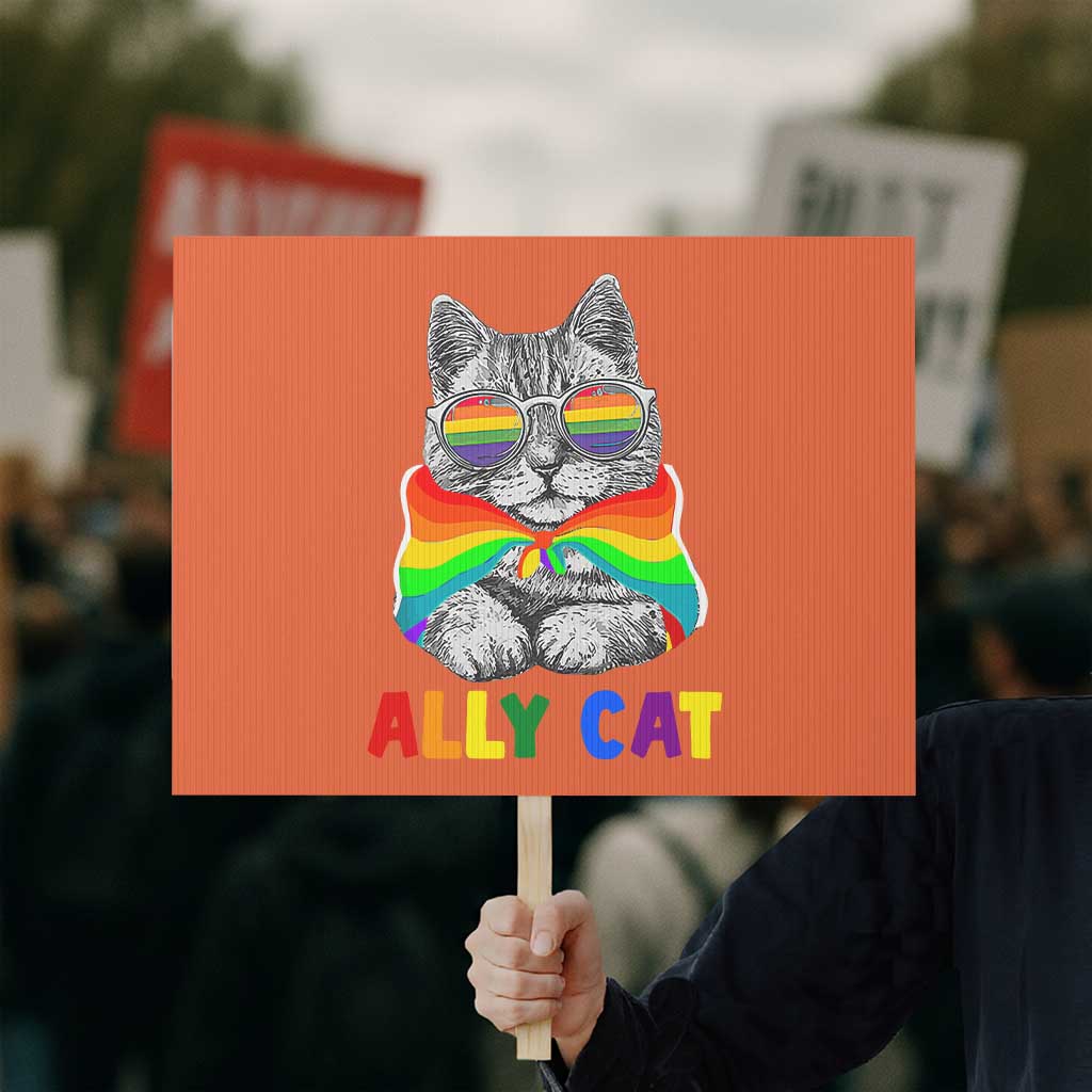 Ally Cat with Pride Cape Protest Sign Rainbow LGBTQ+ Support - Wonder Print Shop