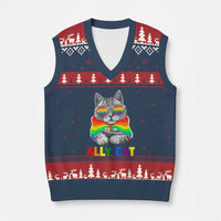 Ally Cat with Pride Cape V-Neck Knit Sweater Vest Rainbow LGBTQ+ Support - Wonder Print Shop