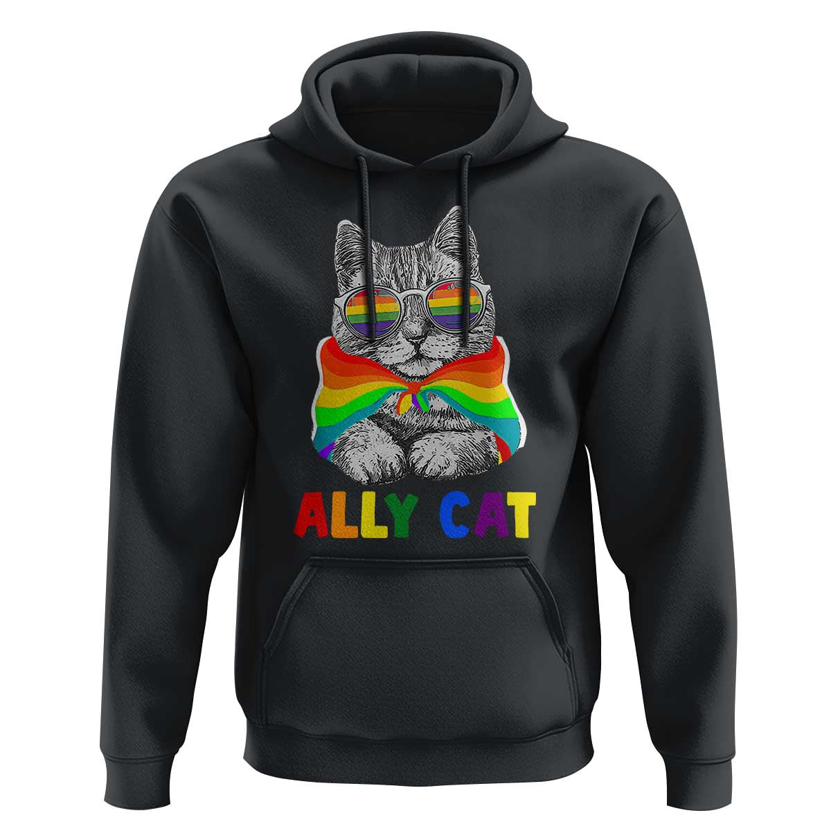 Ally Cat with Pride Cape Hoodie Rainbow LGBTQ+ Support
