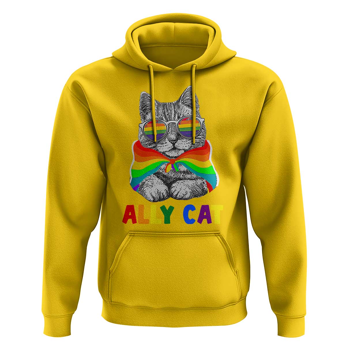 Ally Cat with Pride Cape Hoodie Rainbow LGBTQ+ Support