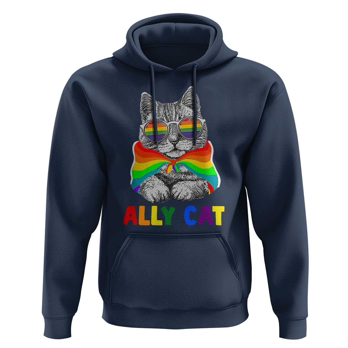 Ally Cat with Pride Cape Hoodie Rainbow LGBTQ+ Support