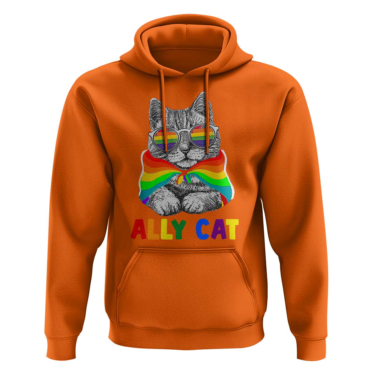 Ally Cat with Pride Cape Hoodie Rainbow LGBTQ+ Support