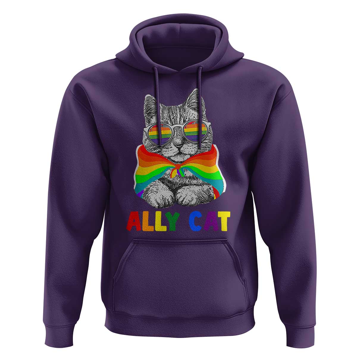 Ally Cat with Pride Cape Hoodie Rainbow LGBTQ+ Support