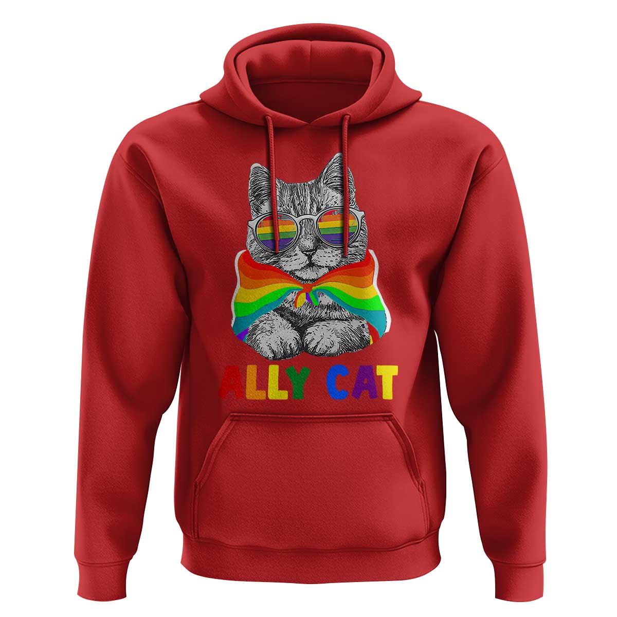 Ally Cat with Pride Cape Hoodie Rainbow LGBTQ+ Support