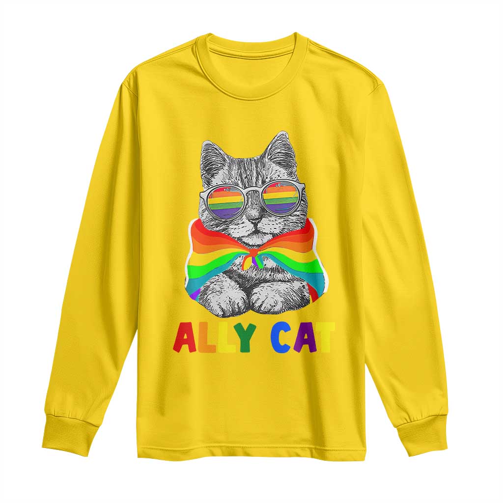 Ally Cat with Pride Cape Long Sleeve Shirt Rainbow LGBTQ+ Support