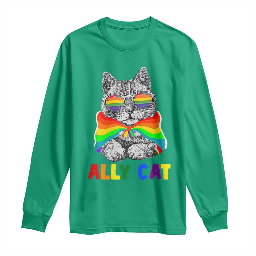 Ally Cat with Pride Cape Long Sleeve Shirt Rainbow LGBTQ+ Support