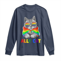 Ally Cat with Pride Cape Long Sleeve Shirt Rainbow LGBTQ+ Support