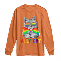 Ally Cat with Pride Cape Long Sleeve Shirt Rainbow LGBTQ+ Support