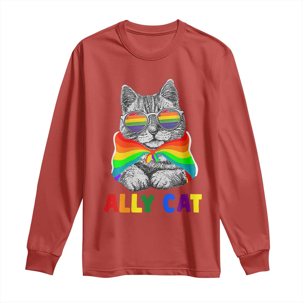 Ally Cat with Pride Cape Long Sleeve Shirt Rainbow LGBTQ+ Support