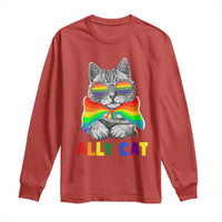 Ally Cat with Pride Cape Long Sleeve Shirt Rainbow LGBTQ+ Support