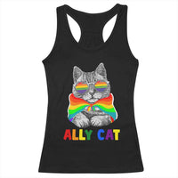Ally Cat with Pride Cape Racerback Tank Top Rainbow LGBTQ+ Support