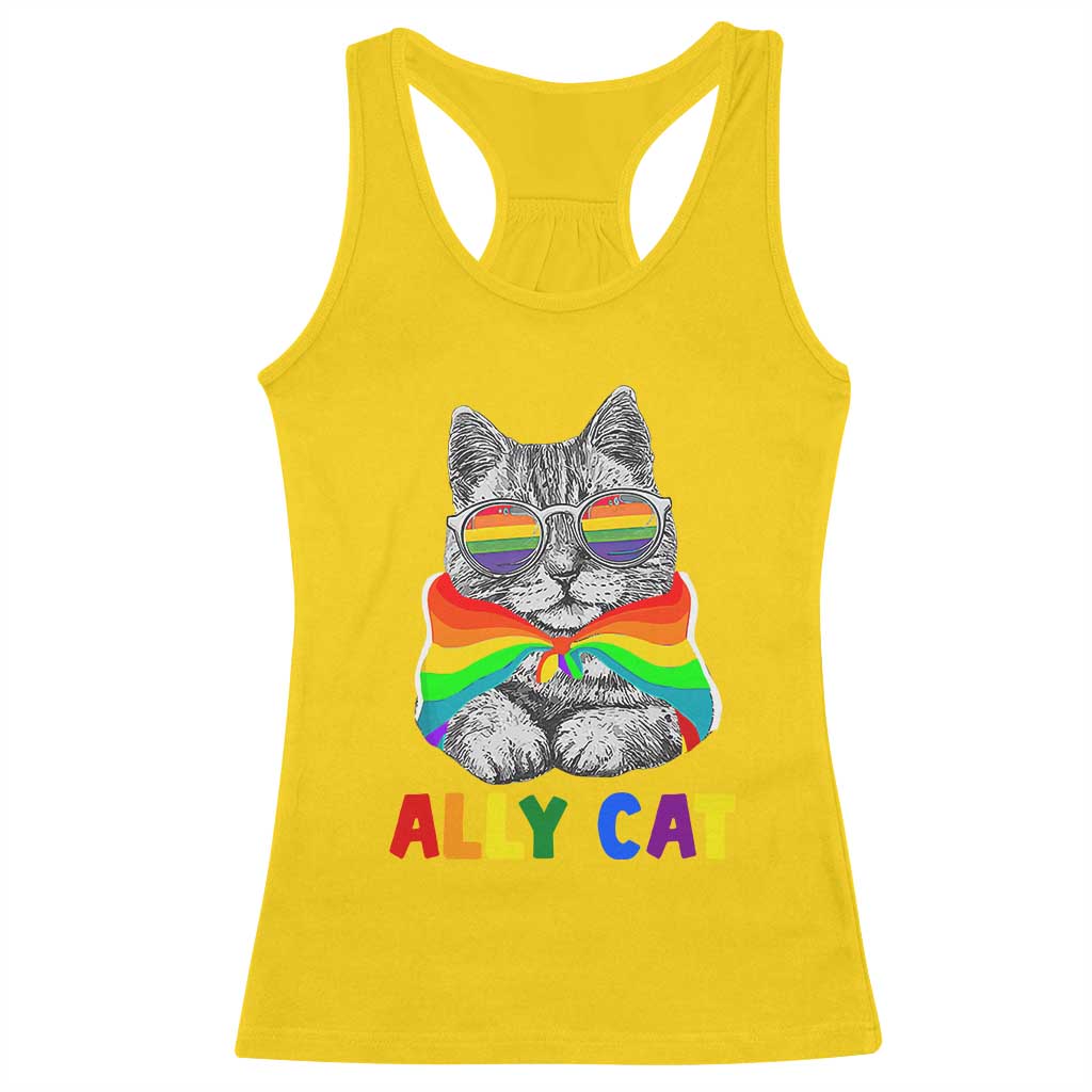 Ally Cat with Pride Cape Racerback Tank Top Rainbow LGBTQ+ Support