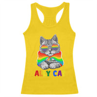 Ally Cat with Pride Cape Racerback Tank Top Rainbow LGBTQ+ Support