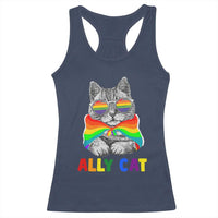 Ally Cat with Pride Cape Racerback Tank Top Rainbow LGBTQ+ Support