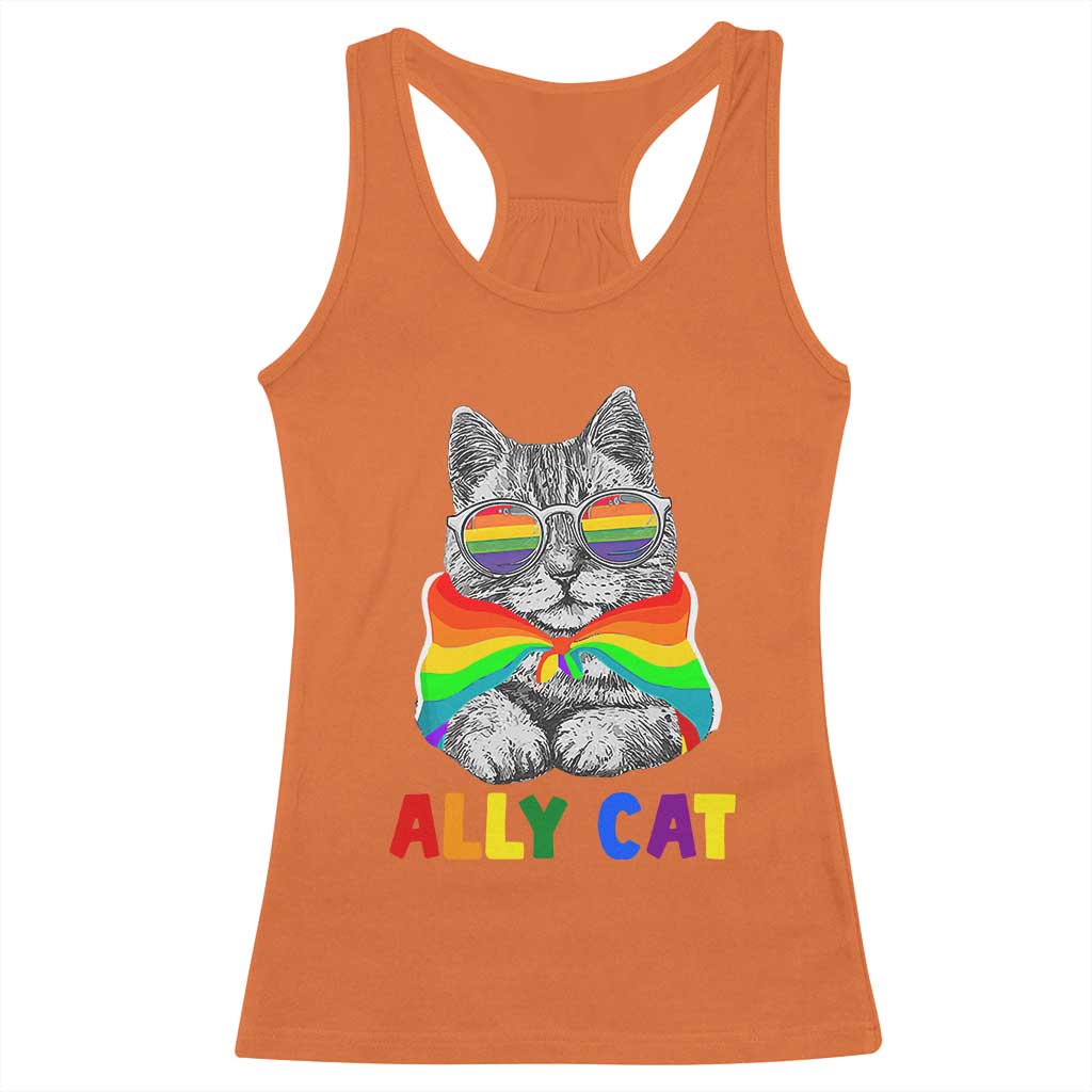 Ally Cat with Pride Cape Racerback Tank Top Rainbow LGBTQ+ Support
