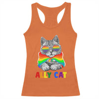 Ally Cat with Pride Cape Racerback Tank Top Rainbow LGBTQ+ Support