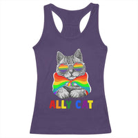 Ally Cat with Pride Cape Racerback Tank Top Rainbow LGBTQ+ Support