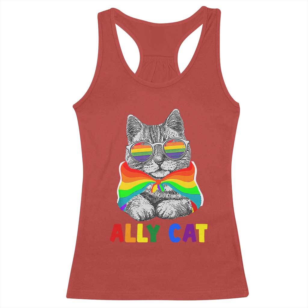 Ally Cat with Pride Cape Racerback Tank Top Rainbow LGBTQ+ Support