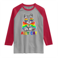 Ally Cat with Pride Cape Raglan Shirt Rainbow LGBTQ+ Support
