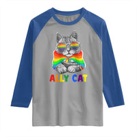 Ally Cat with Pride Cape Raglan Shirt Rainbow LGBTQ+ Support