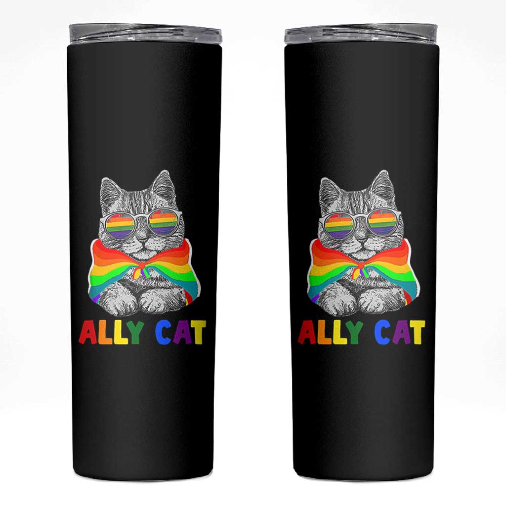 Ally Cat with Pride Cape Skinny Tumbler Rainbow LGBTQ+ Support