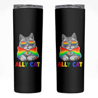 Ally Cat with Pride Cape Skinny Tumbler Rainbow LGBTQ+ Support