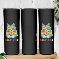 Ally Cat with Pride Cape Skinny Tumbler Rainbow LGBTQ+ Support