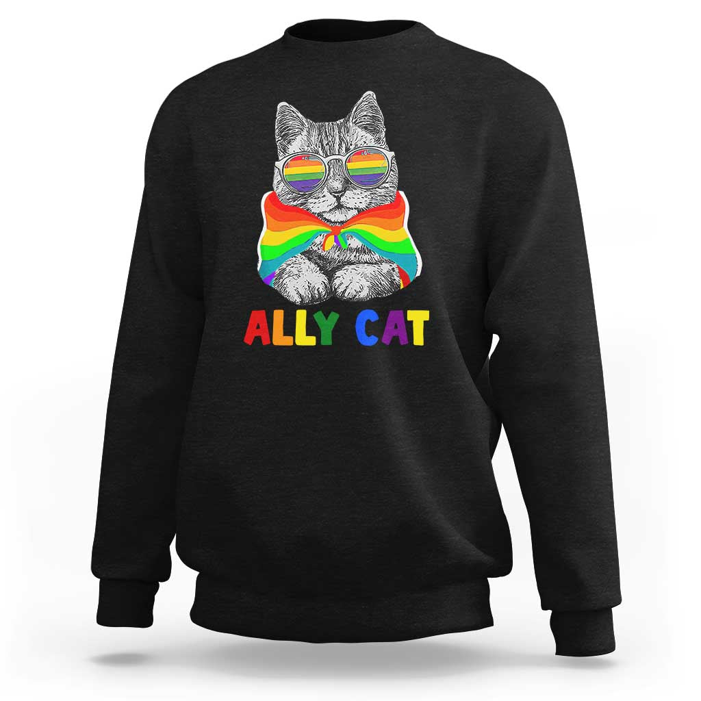 Ally Cat with Pride Cape Sweatshirt Rainbow LGBTQ+ Support