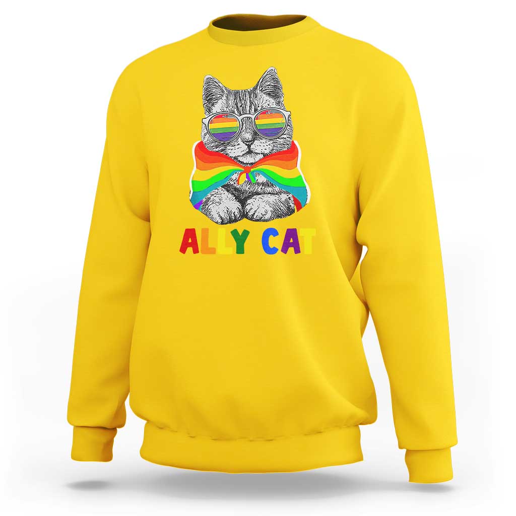Ally Cat with Pride Cape Sweatshirt Rainbow LGBTQ+ Support